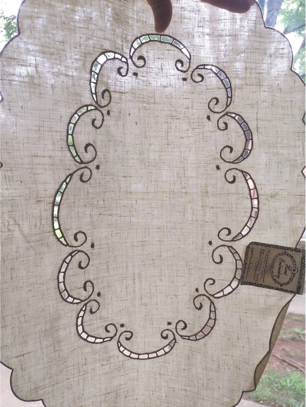 Vintage Boutross Madeira Linen Placemat Napkin Set 12 Hand Embroidered Cutwork